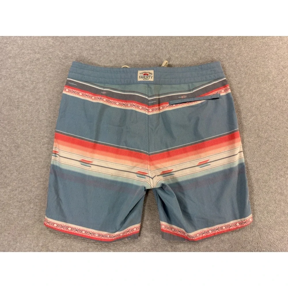 Faherty Striped Beach Board Shorts (Men's 33) Blue - 8